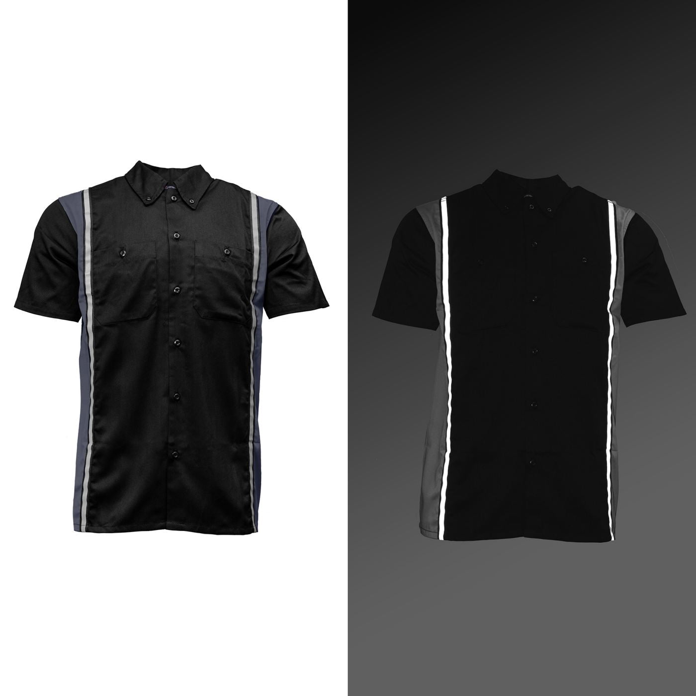 Men's Classic Black and Grey Button Up Mechanic Shirt w/ Reflective Stripe