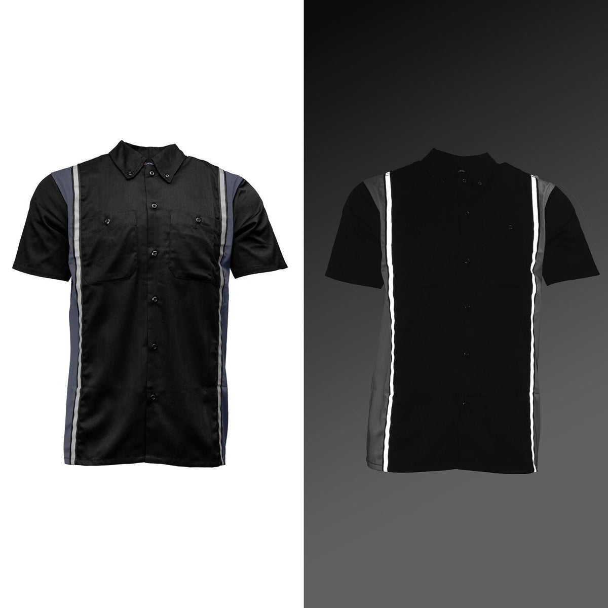 Men's Classic Black and Grey Button Up Mechanic Shirt w/ Reflective Stripe
