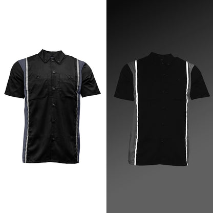 Men's Classic Black and Grey Button Up Mechanic Shirt w/ Reflective Stripe