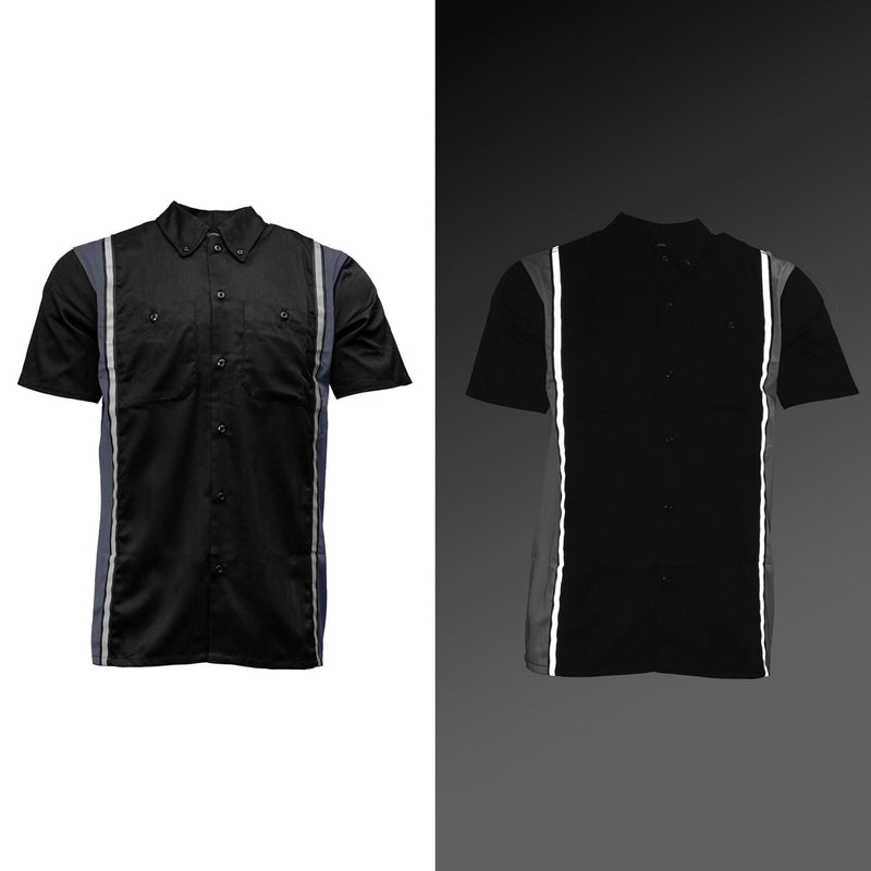 Men's Classic Black and Grey Button Up Mechanic Shirt w/ Reflective Stripe