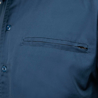 Men's Blue Pinstripe Short Sleeve Mechanic Work Shirt