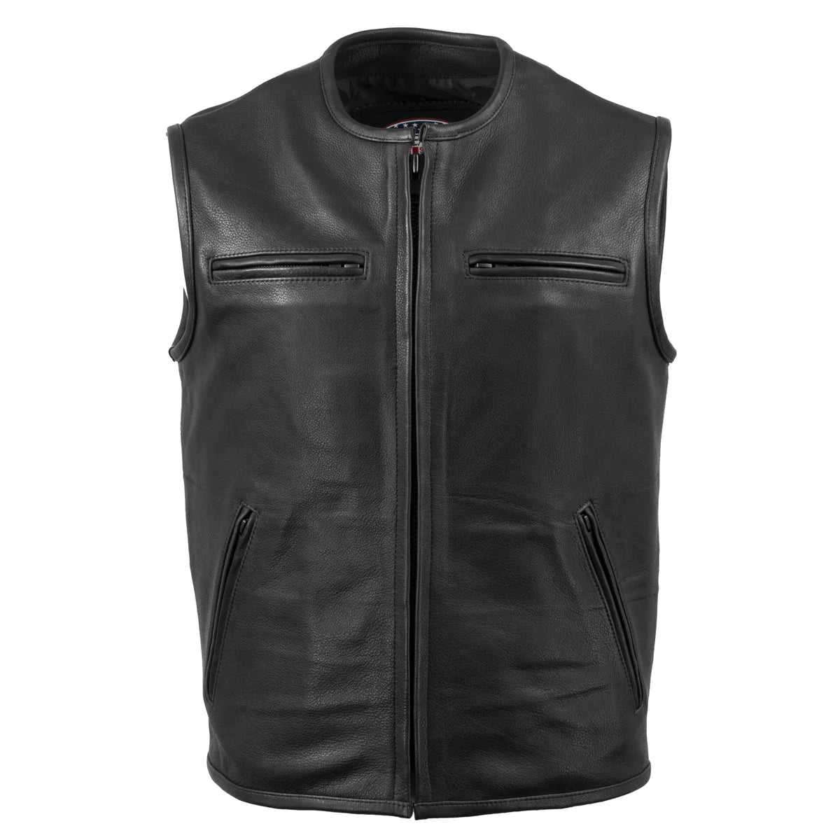 Men's Black 'Steerhide' Premium Leather Motorcycle Club Style Vest