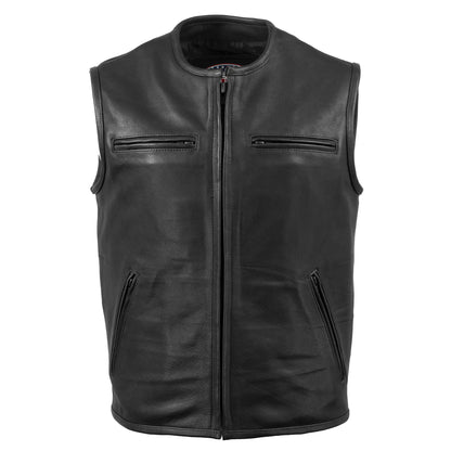 Men's Black 'Steerhide' Premium Leather Motorcycle Club Style Vest