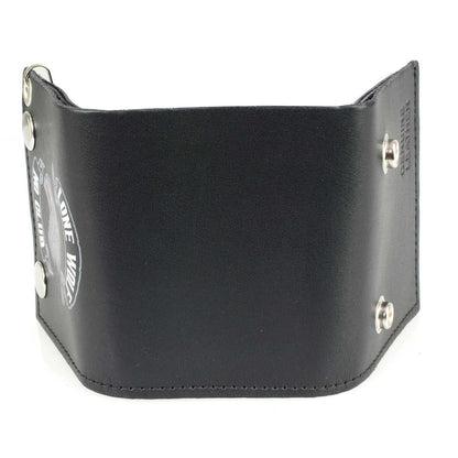 Men's 4” Leather “Lone Wolf No Club” Tri-Fold Wallet w/ Anti-Theft Stainless Steel Chain