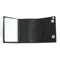 Men's 4” Leather “Flamed” Tri-Fold Biker Wallet w/ Anti-Theft Stainless Steel Chain