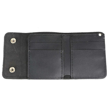 Men's 4” Leather Biker Tr-Fold Wallet w/Buffalo Nickel Snaps Wallet w/ Anti-Theft Stainless Steel Chain