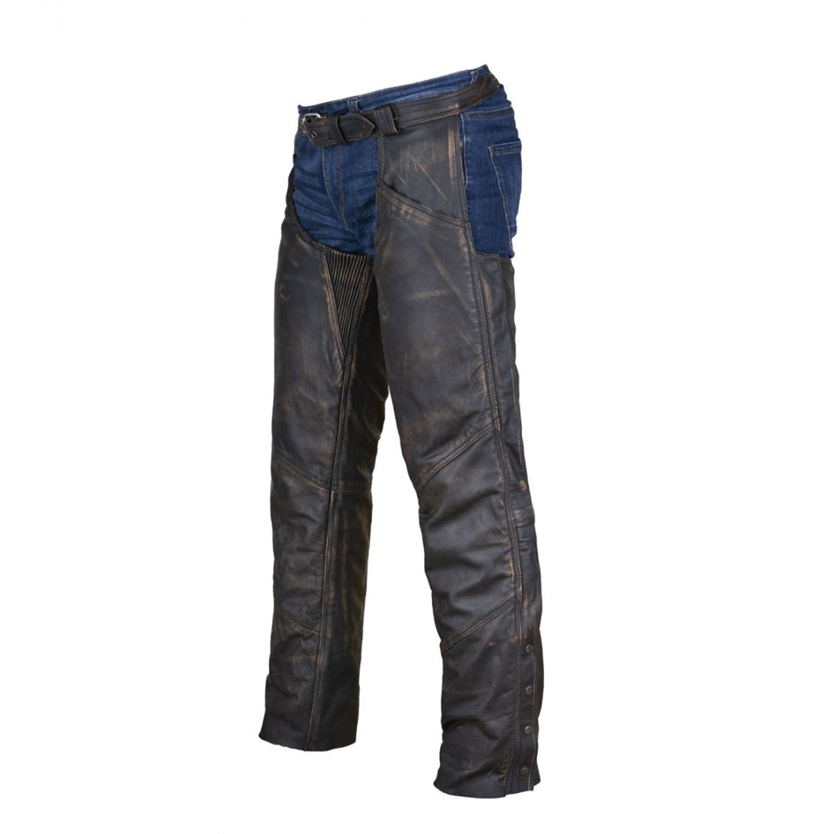 Mens Distressed Brown Leather Motorcycle Chaps – Extreme Biker Wear