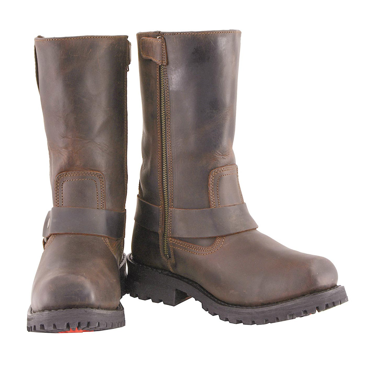Classic 11-Inch Harness Motorcycle Boots Square Toe Dark Brown