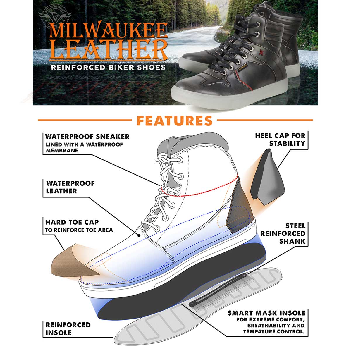 MBM9152 High-Top Biker Riding Shoes Waterproof Black
