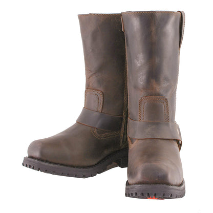 Classic 11-Inch Harness Motorcycle Boots Square Toe Dark Brown