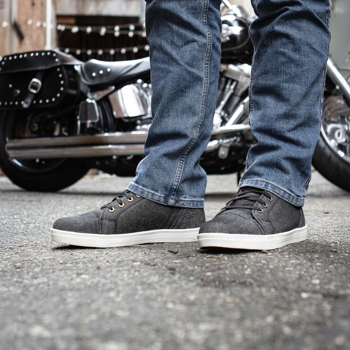 Men's Canvas Reinforced Motorcycle Casual Street Riding Shoes Black