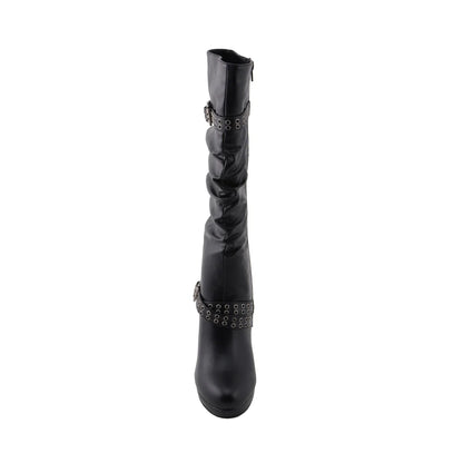 Womens Tall Black Platform Boots with Slouch Shaft