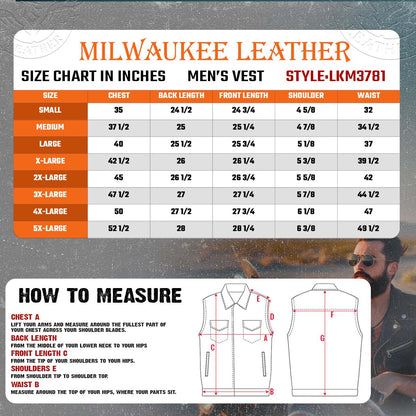 Men's Black Premium Leather Motorcycle Biker Rider Vest w/ White Stitching and Paisley Liner