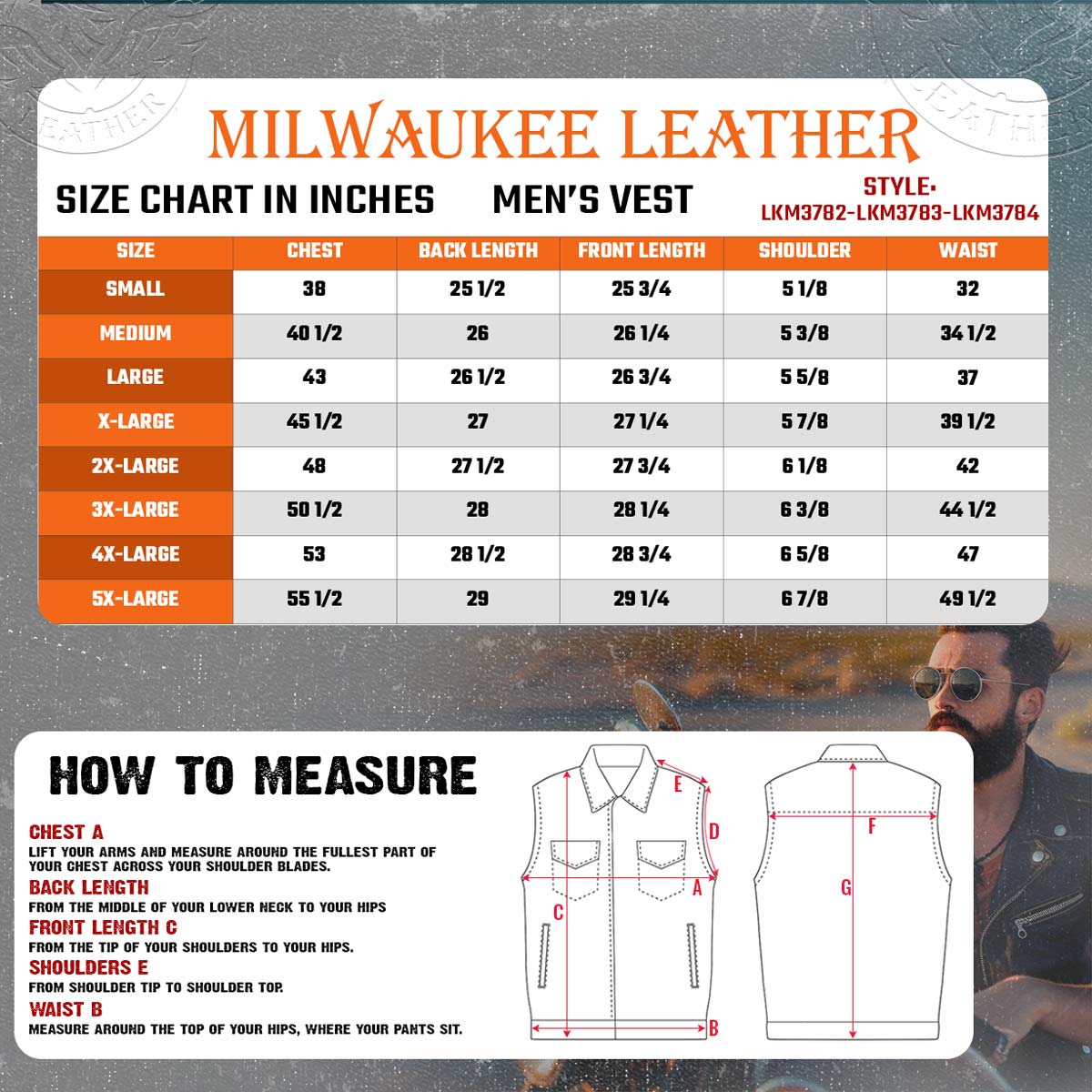 Men's Classic Black Leather Motorcycle Vest with Inside Flannel Liner