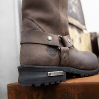 Classic 11-Inch Harness Motorcycle Boots Square Toe Dark Brown