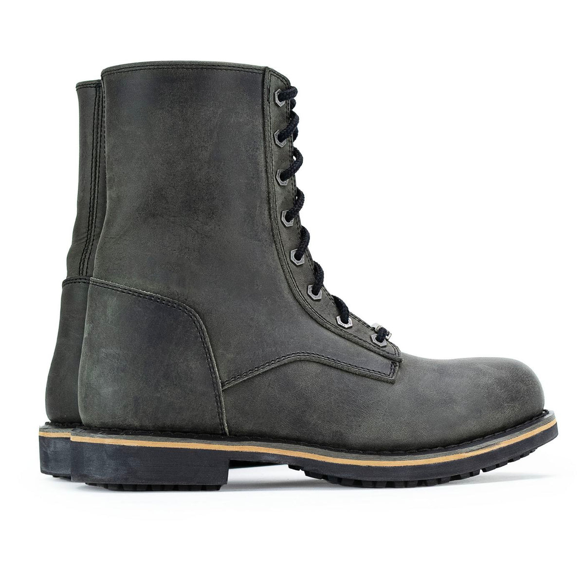 Antique Black Lace-Up High-Rise Men's Boots Distressed Leather