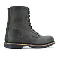 Antique Black Lace-Up High-Rise Men's Boots Distressed Leather