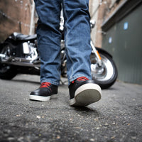 Men's Black Leather Reinforced Street Riding Shoes With Ankle Support