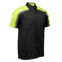 Men's Black and Neon-Green Button Up Mechanic Shirt w/ Reflective Stripe