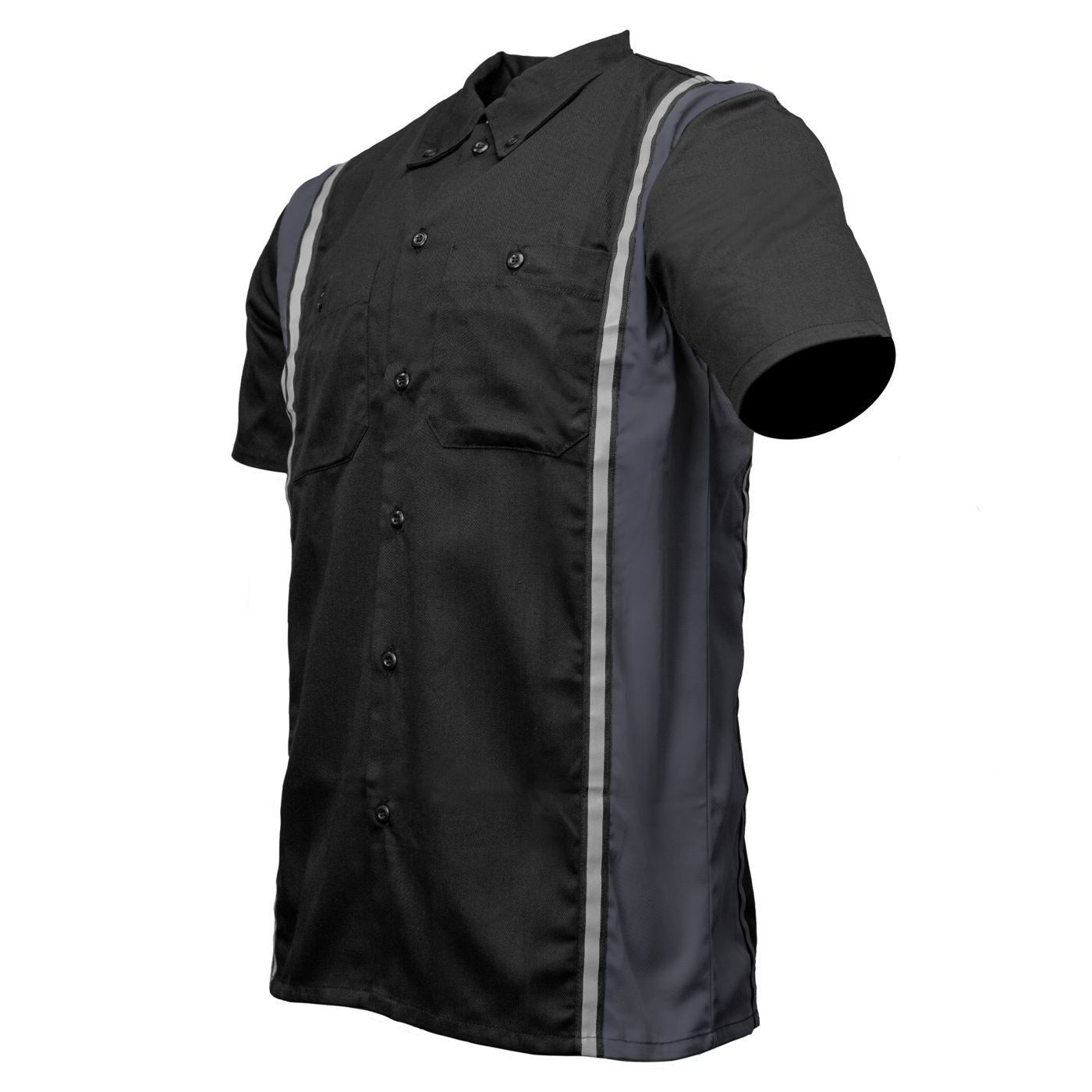 Men's Classic Black and Grey Button Up Mechanic Shirt w/ Reflective Stripe
