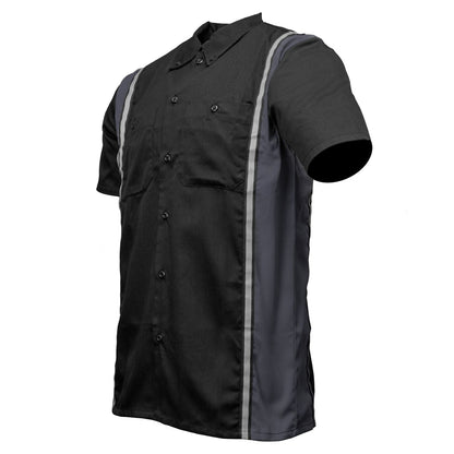 Men's Classic Black and Grey Button Up Mechanic Shirt w/ Reflective Stripe