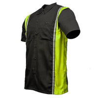 Men's Black and Neon-Green Button Up Mechanic Shirt w/ Reflective Stripe
