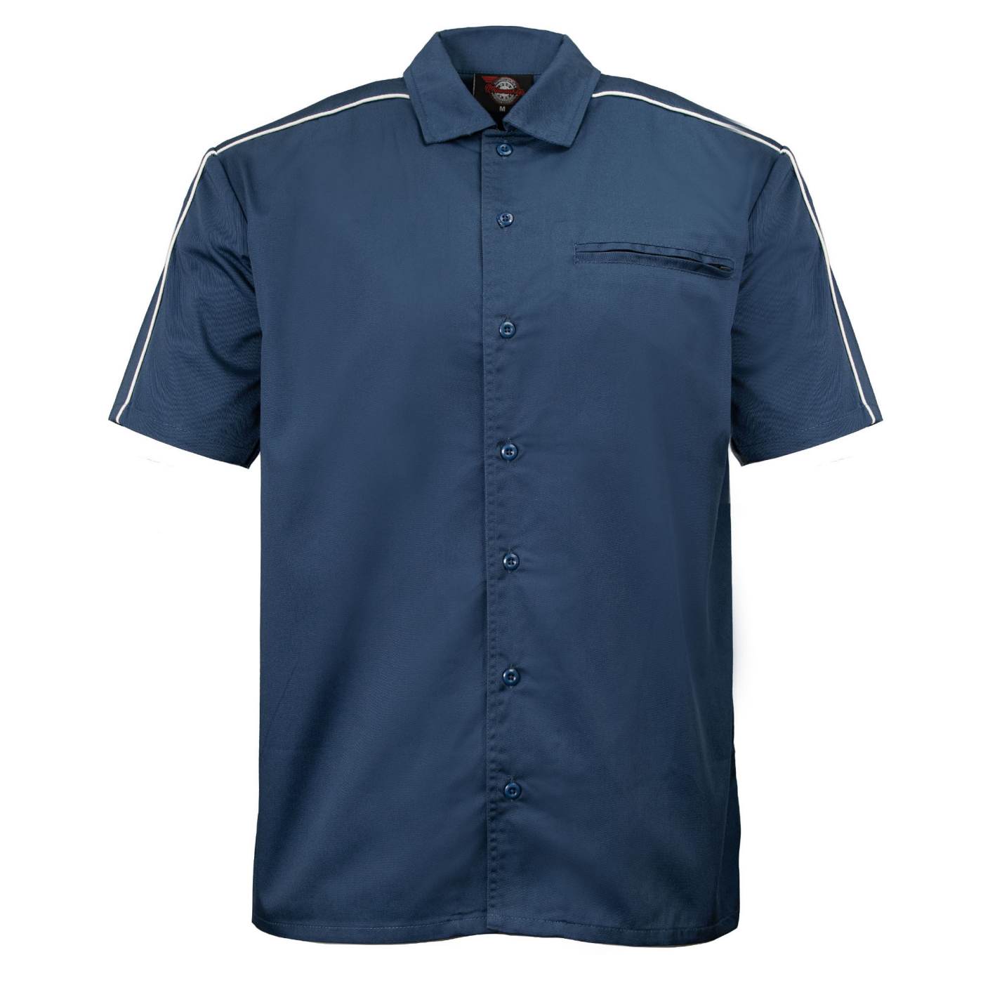 Men's Blue Pinstripe Short Sleeve Mechanic Work Shirt