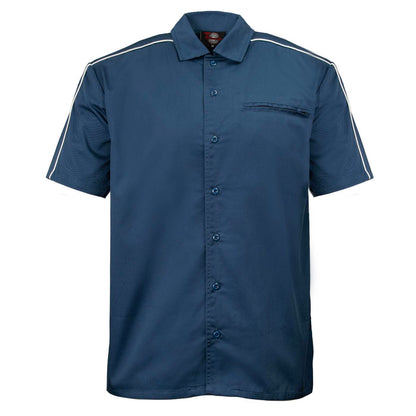 Men's Blue Pinstripe Short Sleeve Mechanic Work Shirt
