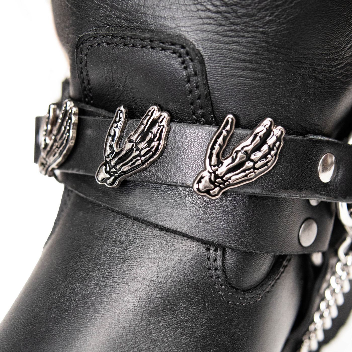 Silver Skeleton Hand Emblem Boot Chain With Adjustable Strap