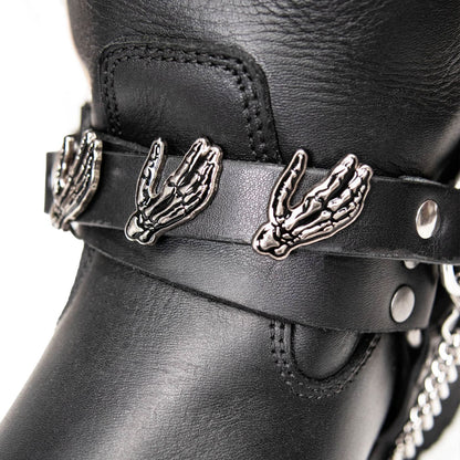 Silver Skeleton Hand Emblem Boot Chain With Adjustable Strap