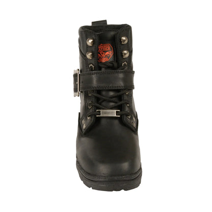 LADIES MOTORCYCLE SIDE BUCKLE PLAIN TOE BOOT