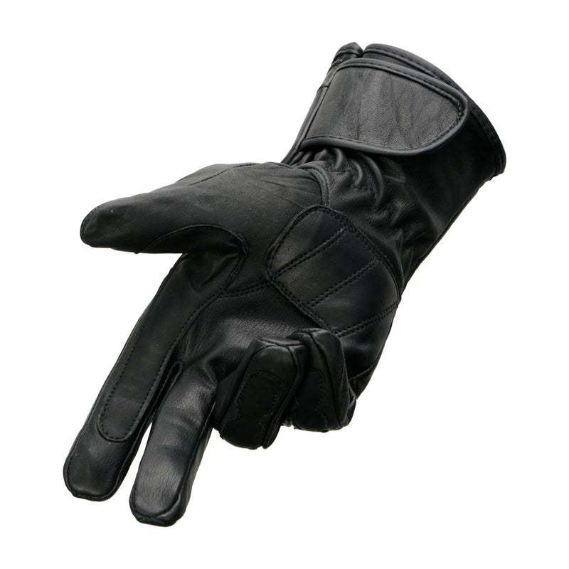 Men's Black Leather Gauntlet Racing Motorcycle Hand Gloves with Wrist and Knuckle Padding Protection