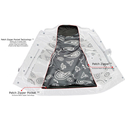 Men's Black Premium Leather Motorcycle Biker Rider Vest w/ White Stitching and Paisley Liner