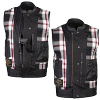 Men's Classic Black Leather Motorcycle Vest with Inside Flannel Liner
