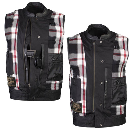 Men's Classic Black Leather Motorcycle Vest with Inside Flannel Liner