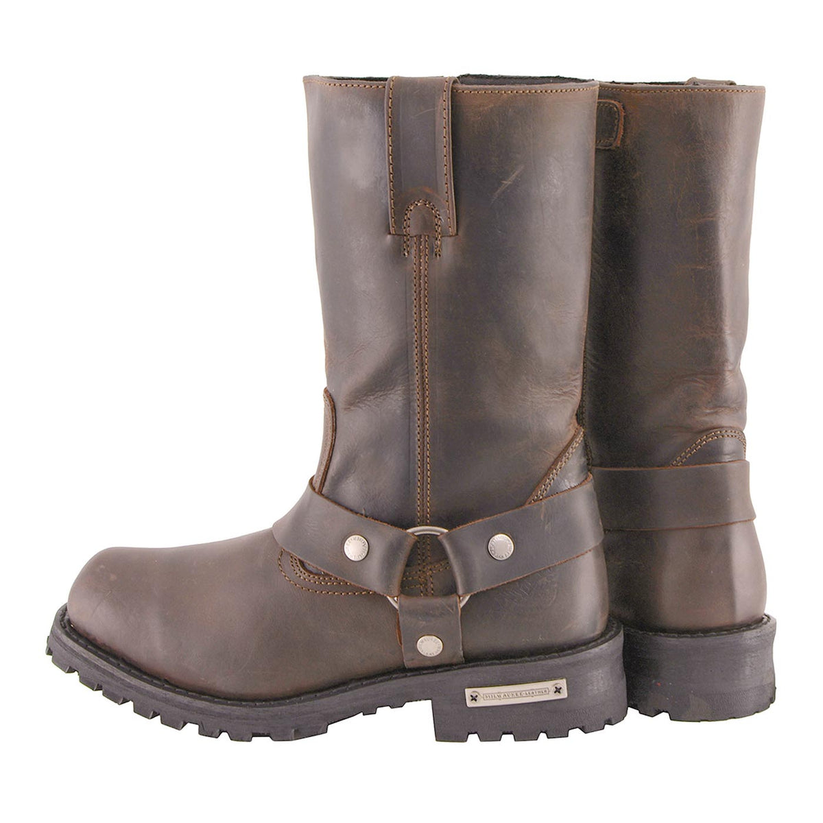 Classic 11-Inch Harness Motorcycle Boots Square Toe Dark Brown