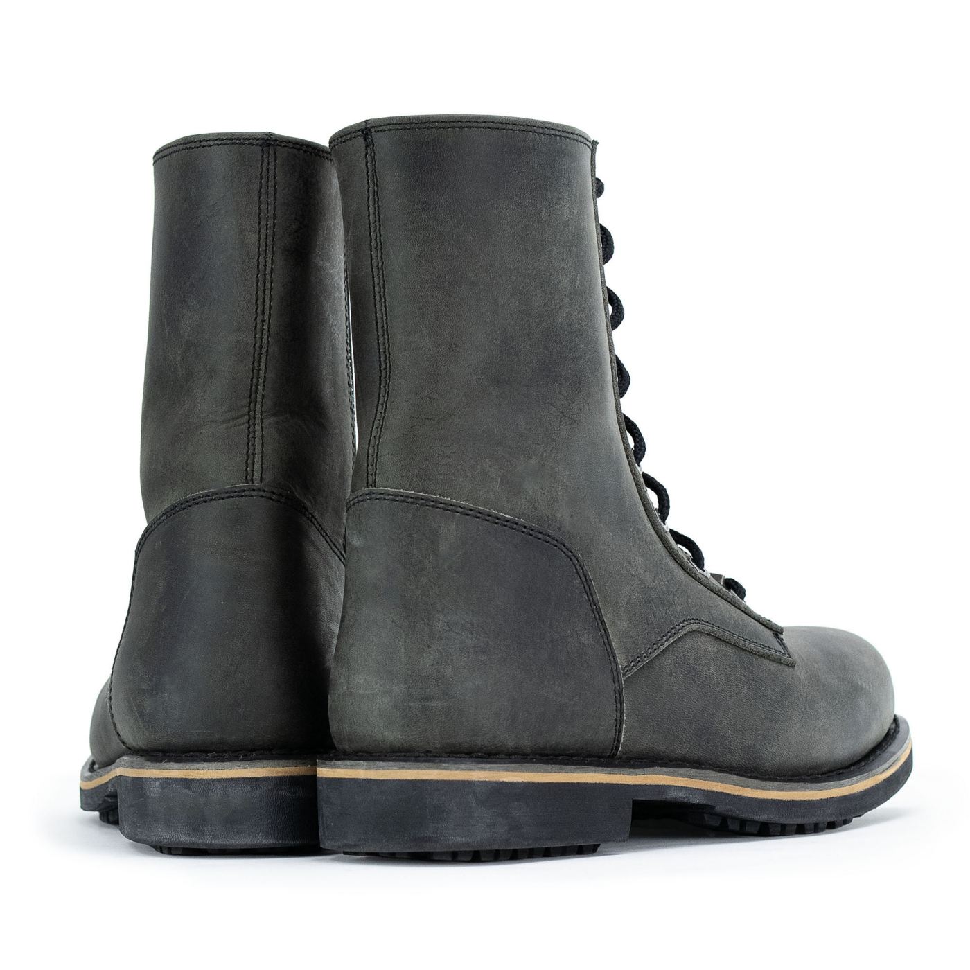 Antique Black Lace-Up High-Rise Men's Boots Distressed Leather