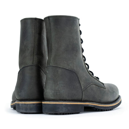 Antique Black Lace-Up High-Rise Men's Boots Distressed Leather