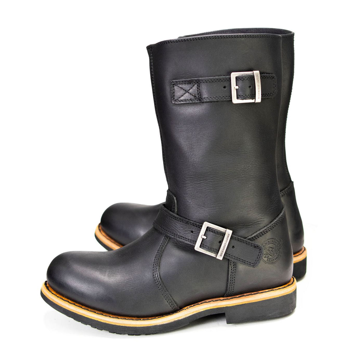 Antique Black Classic Engineer Motorcycle Riding Boots Men's