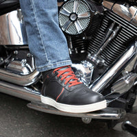 Men's Black Leather Reinforced Street Riding Shoes With Ankle Support