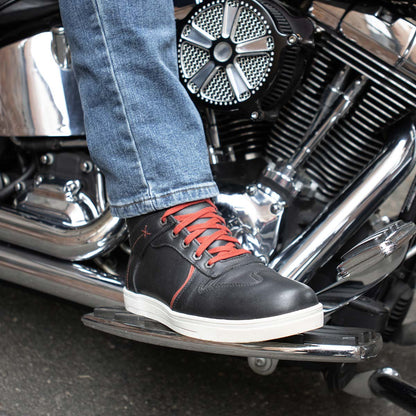 Men's Black Leather Reinforced Street Riding Shoes With Ankle Support