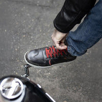 Distressed Leather High-Top Riding Shoes Brown Red Laces