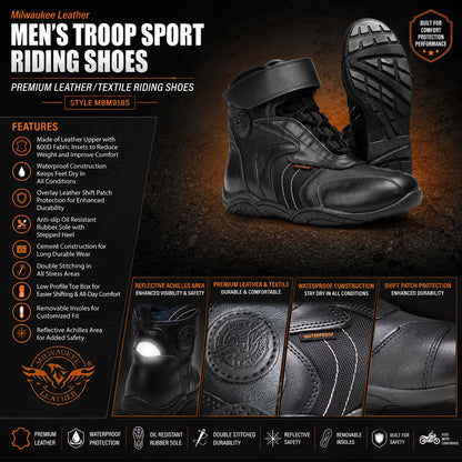 Milwaukee Leather Troop Sport Men's Waterproof Motorcycle Boots Black