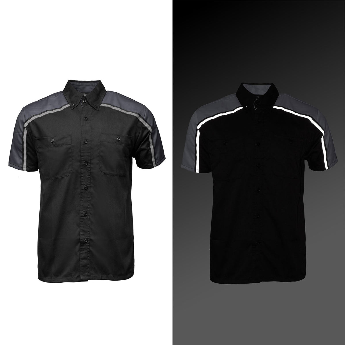 Men's Black and Grey Button Up Mechanic Shirt w/ Reflective Stripe
