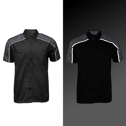 Men's Black and Grey Button Up Mechanic Shirt w/ Reflective Stripe