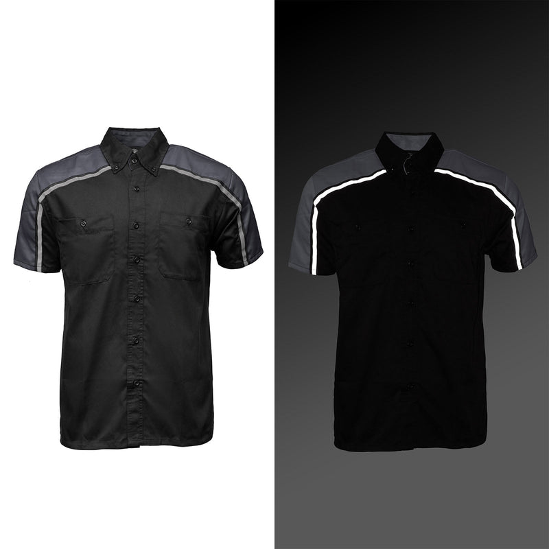Men's Black and Grey Button Up Mechanic Shirt w/ Reflective Stripe