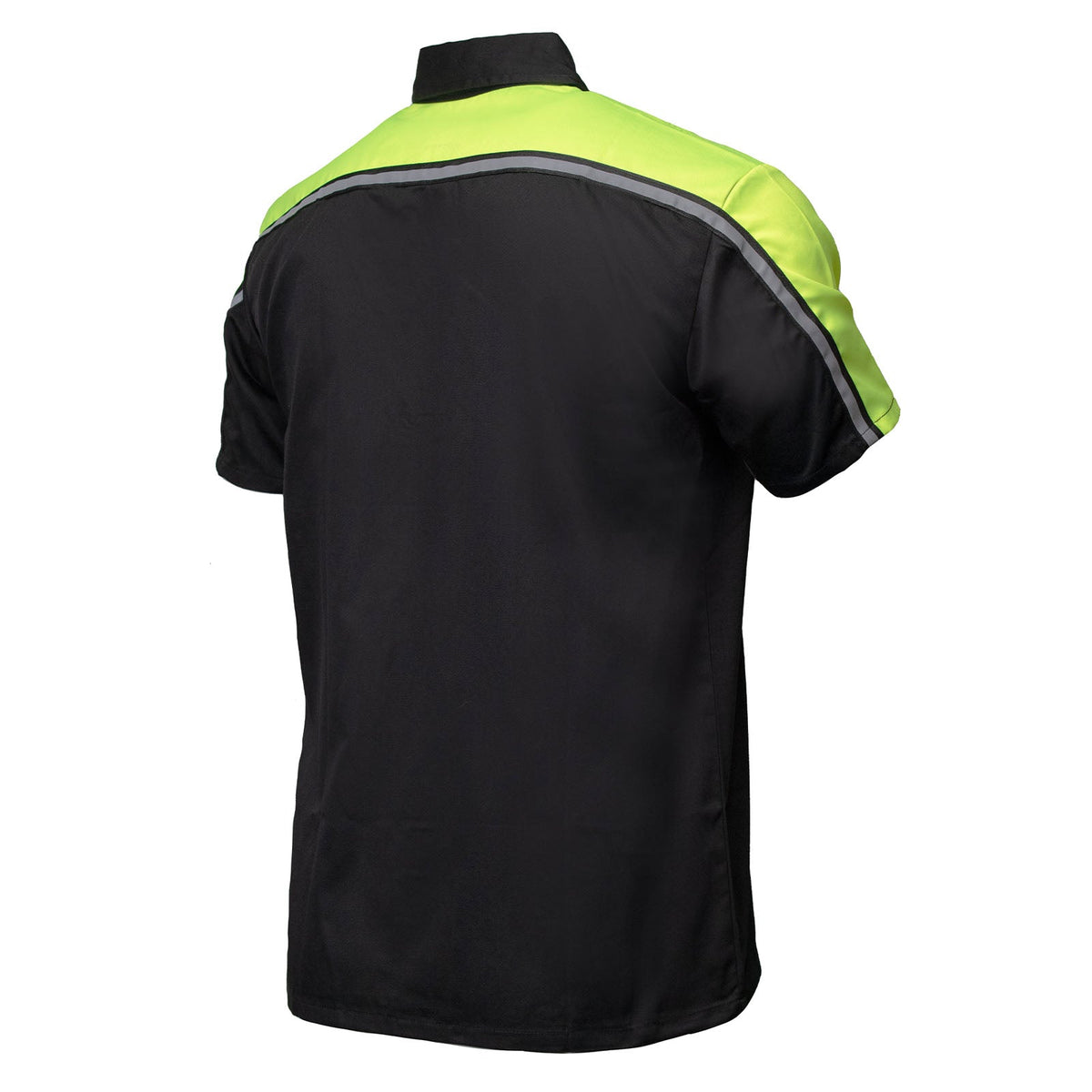 Men's Black and Neon-Green Button Up Mechanic Shirt w/ Reflective Stripe
