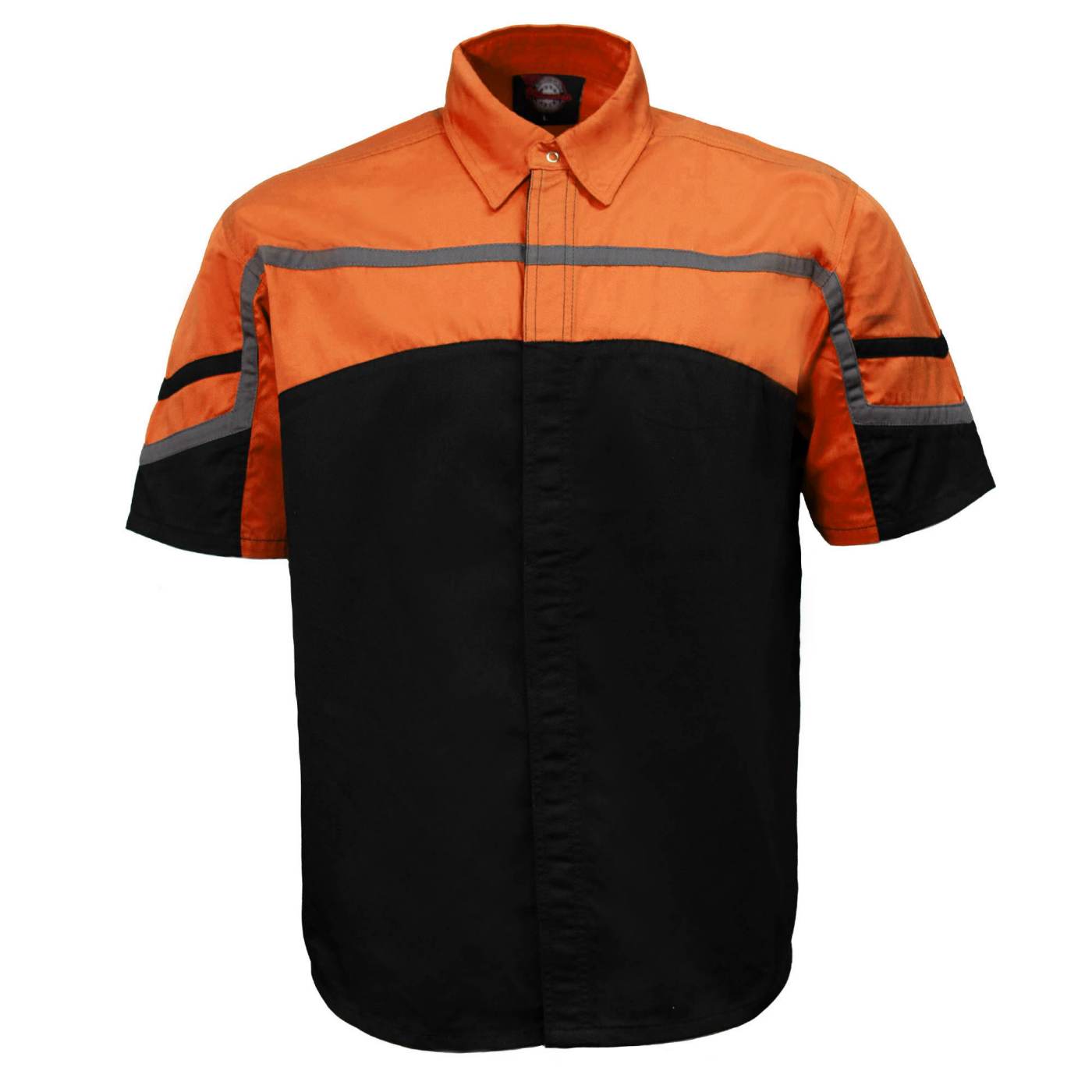 Men's Black Orange Grey Reflective Mechanic Work Shirt 50/50 Cotton Poly
