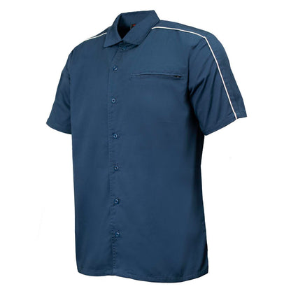 Men's Blue Pinstripe Short Sleeve Mechanic Work Shirt