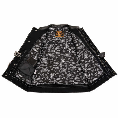 Men's 'Wrecker' Black Denim and Leather Club Style Vest w/ Diamond Quilt Design